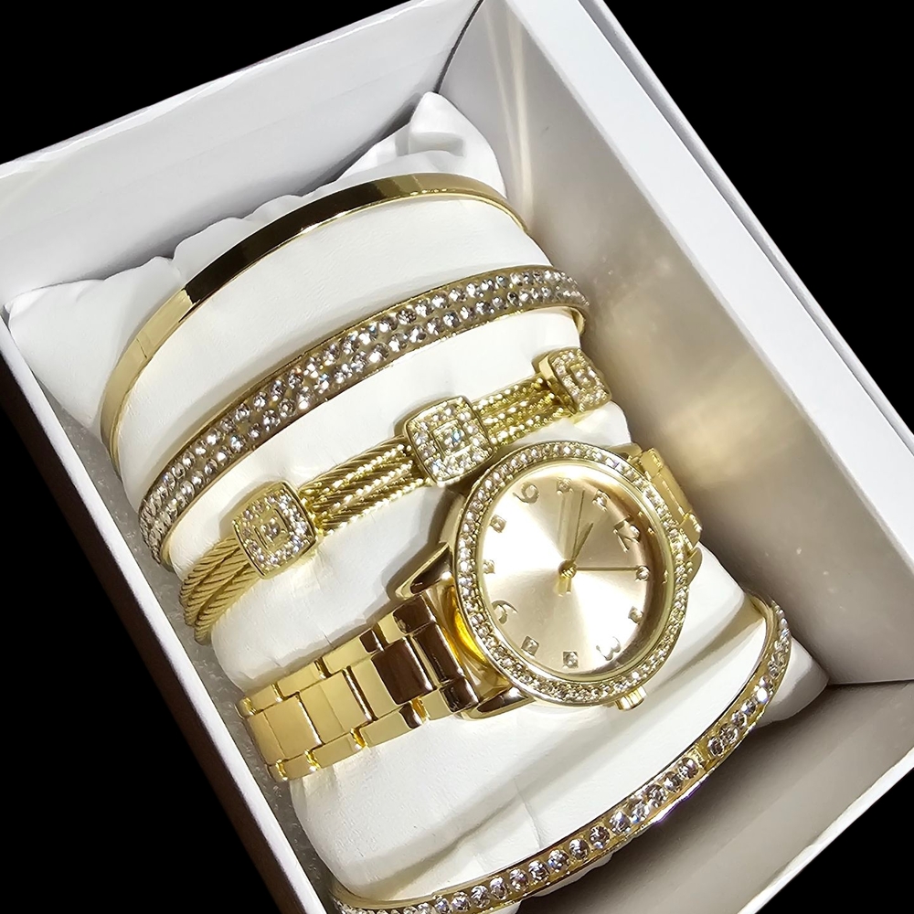 Elegant Gold Women's Watch and Bracelet Set